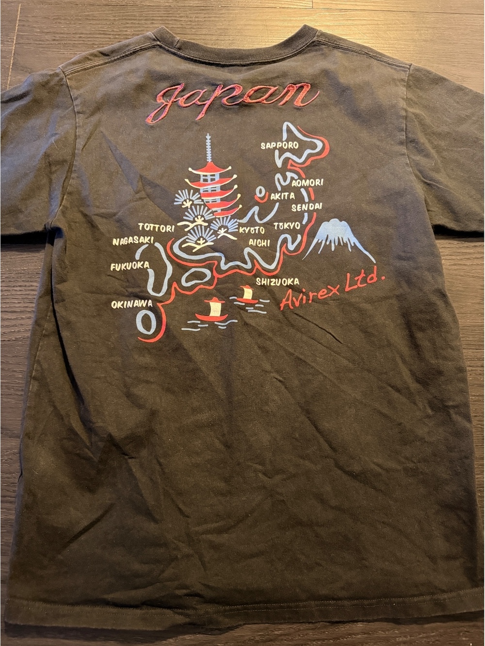 Vintage Avirex PX Japan Souvenir Map T-Shirt Black
